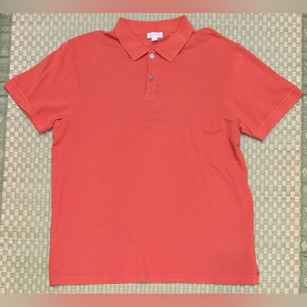 Sunspel Spread Collar Pique Polo Orange Men's Size XL Made in Portugal